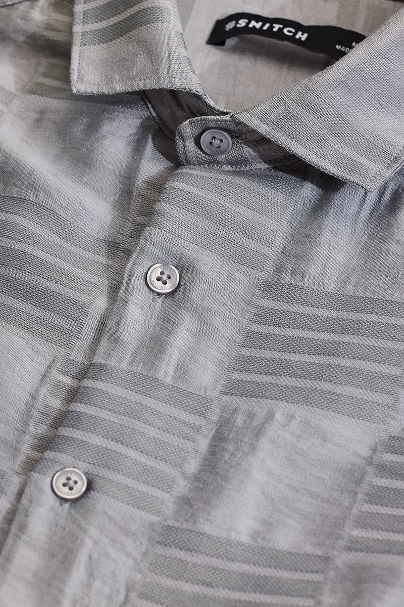 SNITCH Light Grey Self-Design Slim Fit Shirt